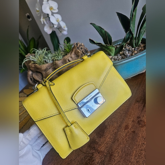 Prada Handbags - Authentic Prada Saffiano Leather yellow clutch/ shoulder bag